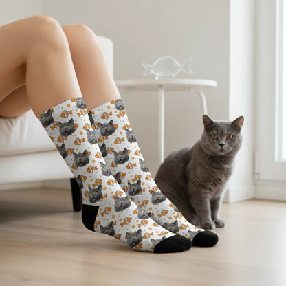 Skarpetki z Twarzą Kota i Złotymi Rybkami