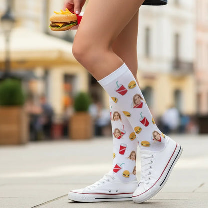 Śmieszne Skarpetki z Twarzą Hamburger