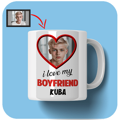 Kubek I Love My Boyfriend ze zdjęciem i imieniem