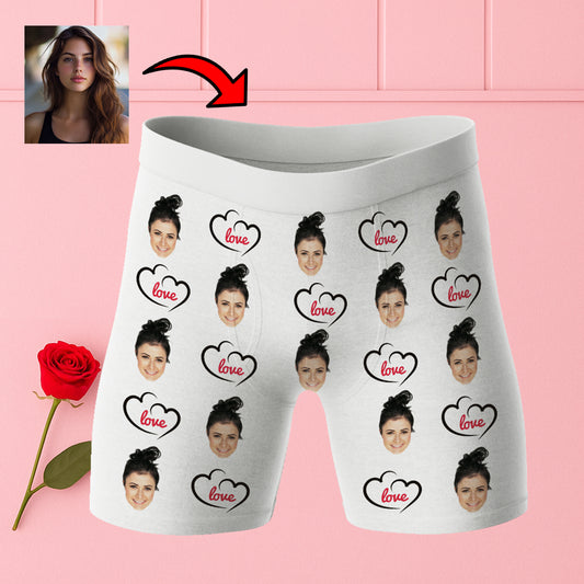 Bokserki z twarzą Love | Personalizowane bokserki dla chłopaka z nadrukiem