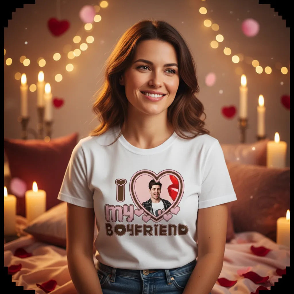 Koszulka I Love My Boyfriend z Twoim Zdjęciem