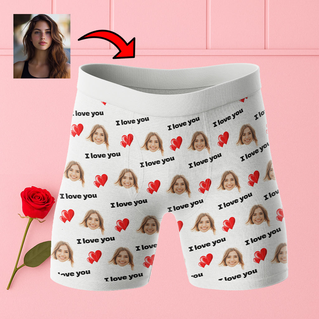 Bokserki z twarzą I Love You | Personalizowane bokserki dla mężczyzny