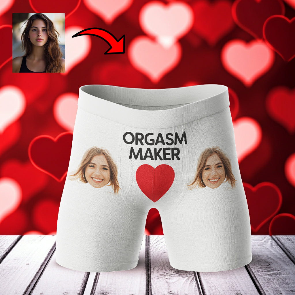 Bokserki z twarzą Orgasm Maker | Śmieszne personalizowane bokserki dla mężczyzny
