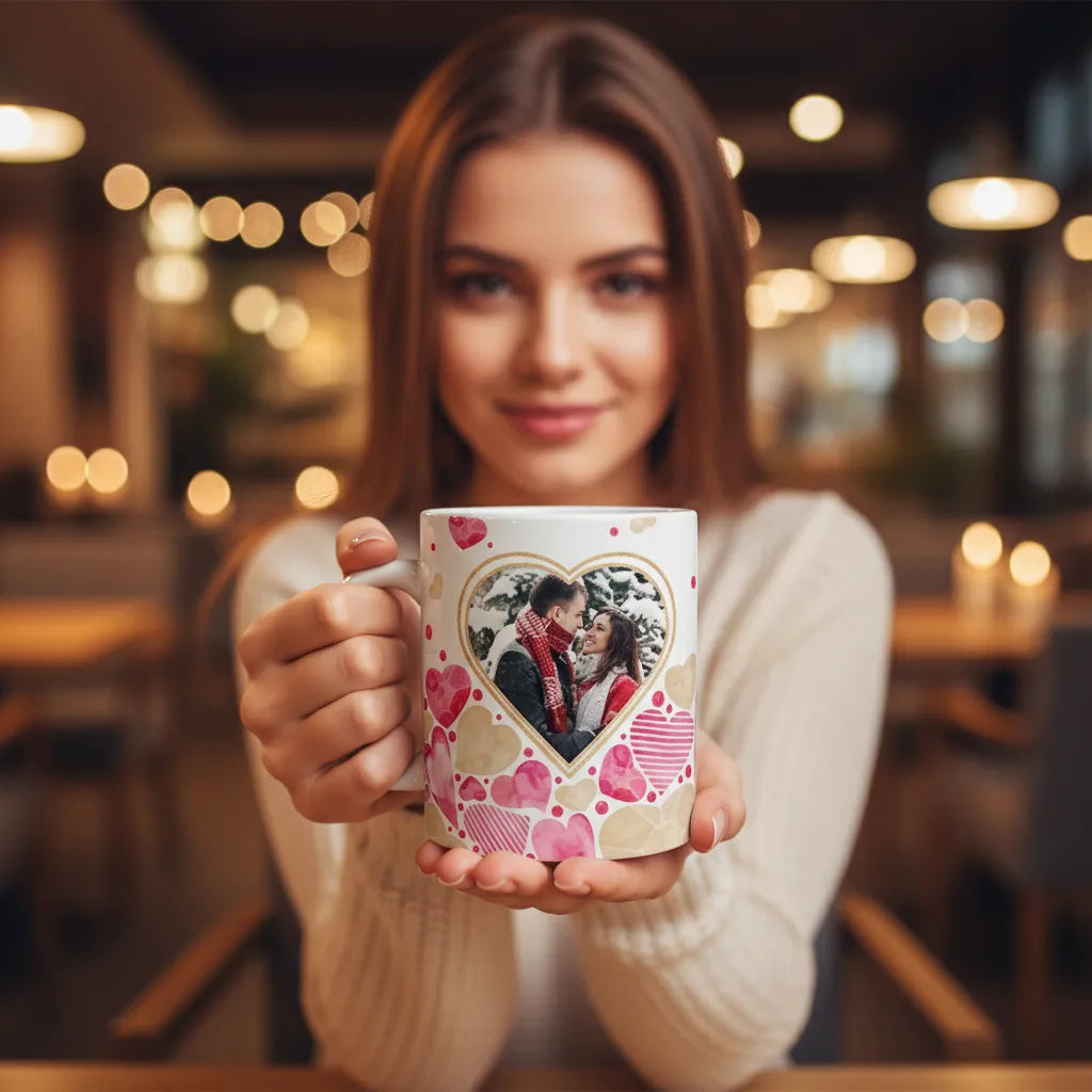 Kubek ze Zdjęciami z Serduszkami dla Par Prezent