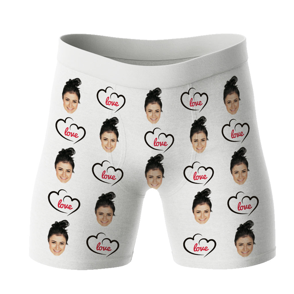 Bokserki z twarzą Love | Personalizowane bokserki dla chłopaka z nadrukiem