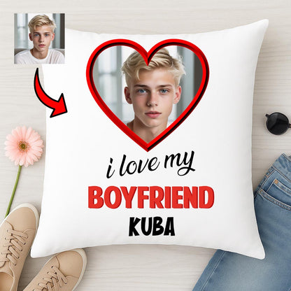 Poduszka I Love My Boyfriend z imieniem i zdjęciem