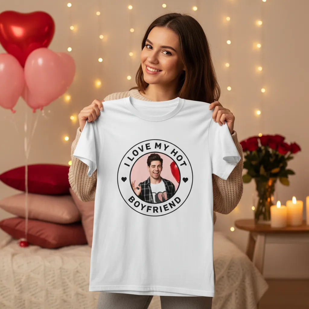 Koszulka I Love My Hot Boyfriend ze Zdjęciem