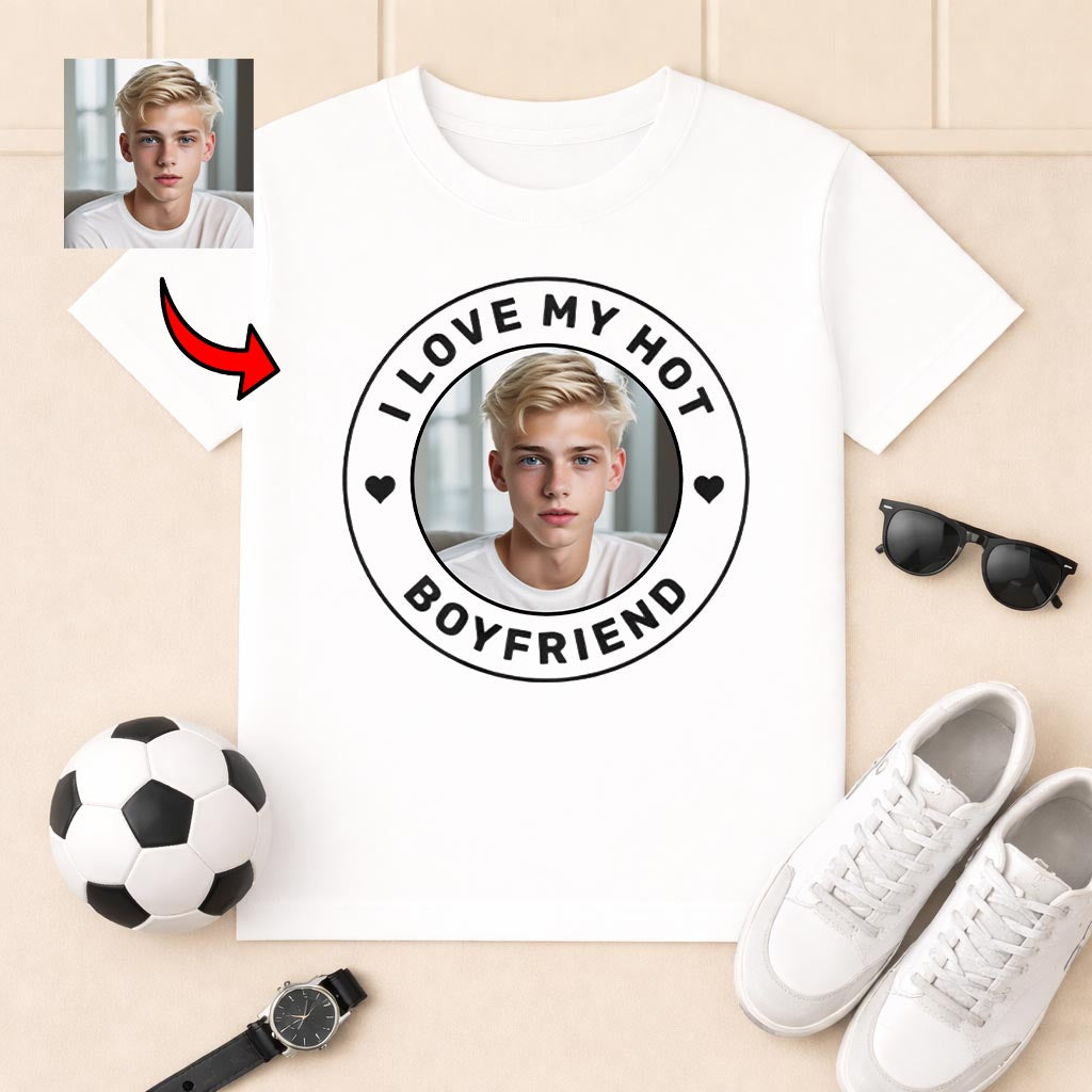 Koszulka I Love My Hot Boyfriend ze Zdjęciem