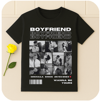 Koszulka dla par z własnym nadrukiem | Personalizowana koszulka Boyfriend ze zdjęciami