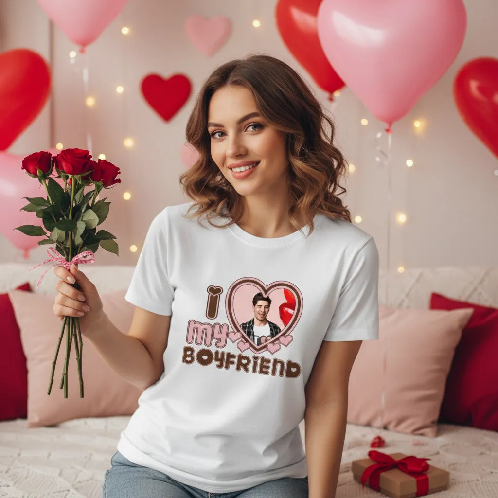Koszulka I Love My Boyfriend z Twoim Zdjęciem