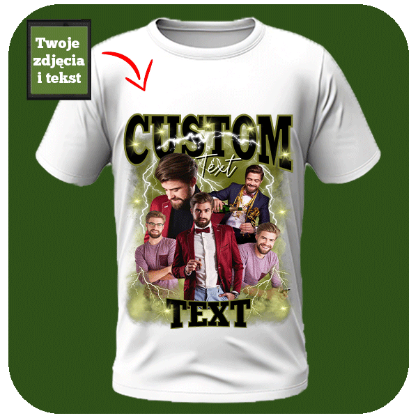 Custom koszulka vintage z Twoimi zdjęciami i własnym napisem