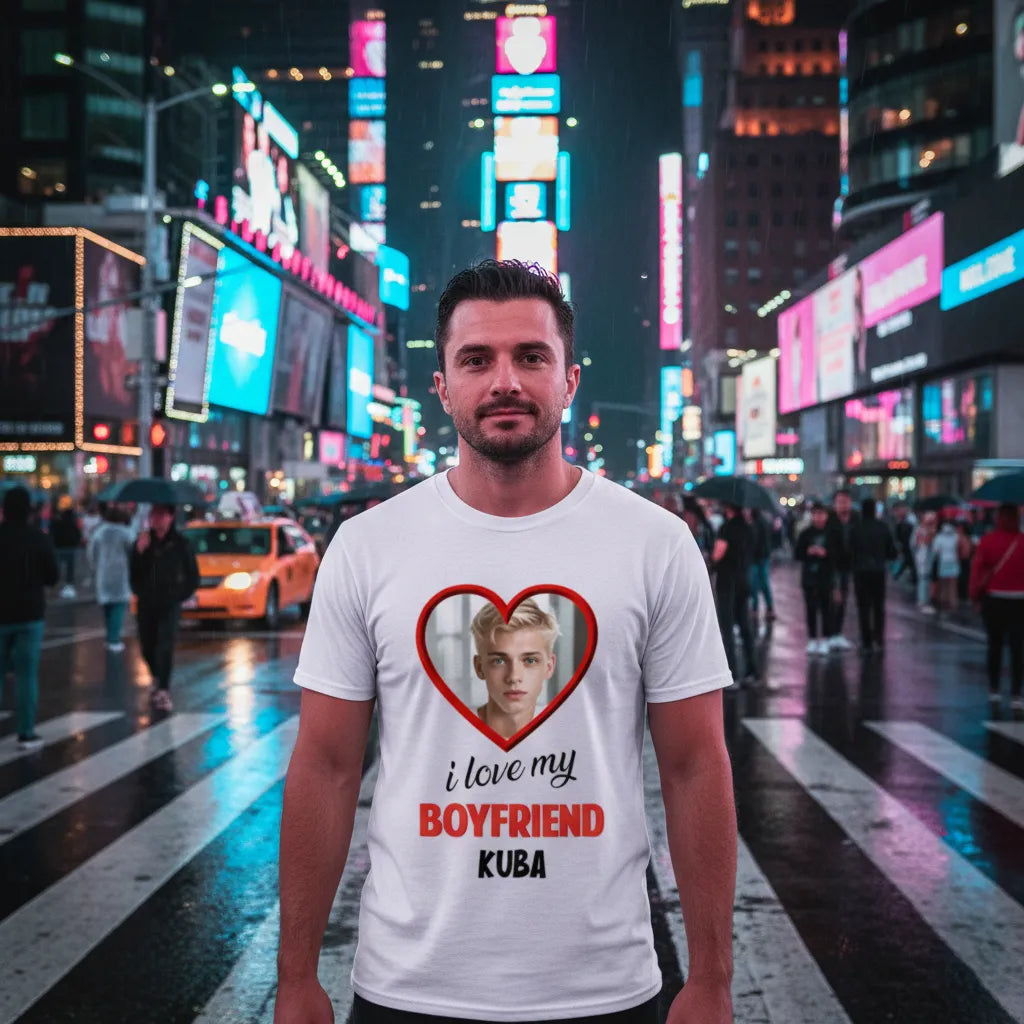 Koszulka I Love My Boyfriend z Imieniem i Zdjęciem