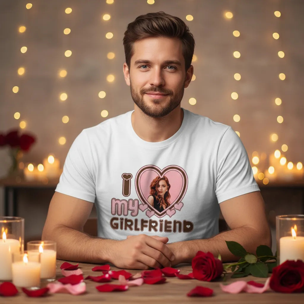 Personalizowana Koszulka I Love My Girlfriend ze zdjęciem