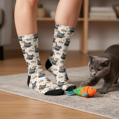 Skarpetki z Twarzą Kota i Złotymi Rybkami