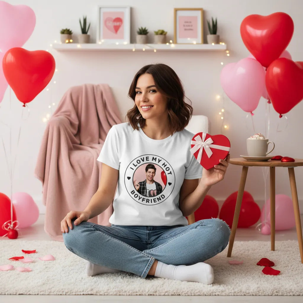 Koszulka I Love My Hot Boyfriend ze Zdjęciem
