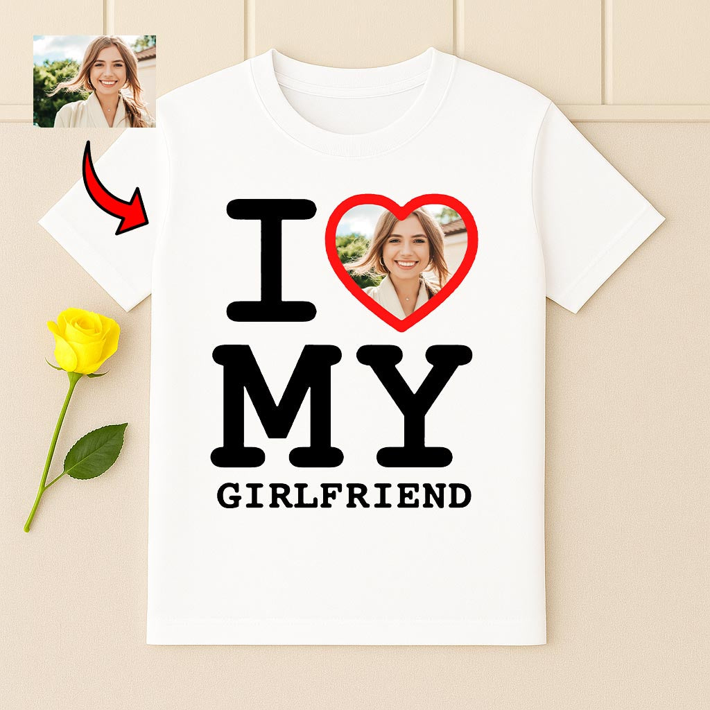 Koszulka I Love My Girlfriend w serca ze zdjęciem