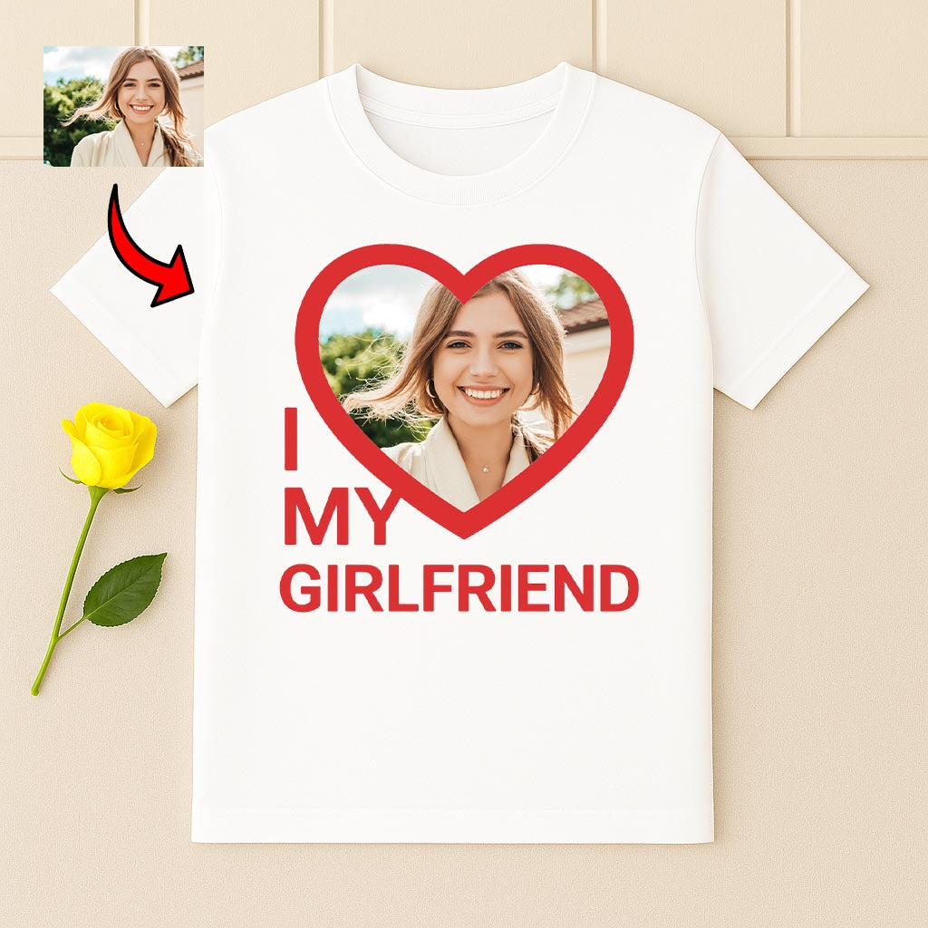 Koszulka I Love My Girlfriend ze zdjęciem w serca