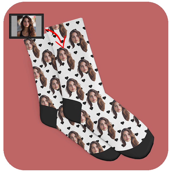 Skarpetki z Twarzą Czarne Serca - Śmieszne Skarpetki ze Zdjęciem na Prezent