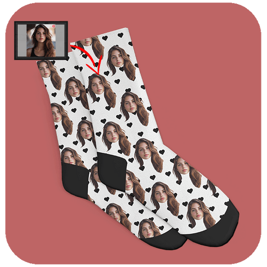 Skarpetki z Twarzą Czarne Serca - Śmieszne Skarpetki ze Zdjęciem na Prezent