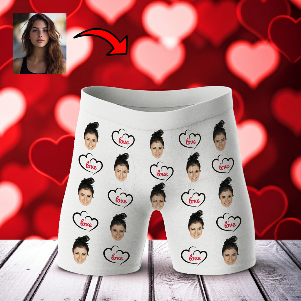 Bokserki z twarzą Love | Personalizowane bokserki dla chłopaka z nadrukiem