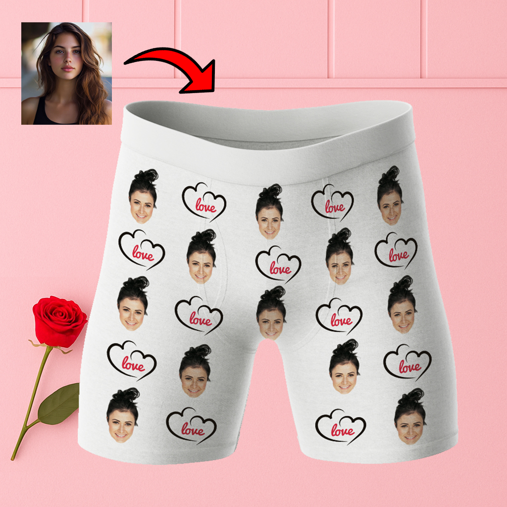 Bokserki z twarzą Love | Personalizowane bokserki dla chłopaka z nadrukiem