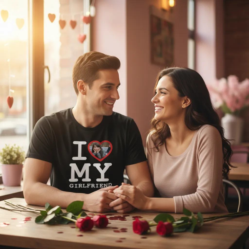 Koszulka I Love My Girlfriend w serca ze zdjęciem - obrazek 2