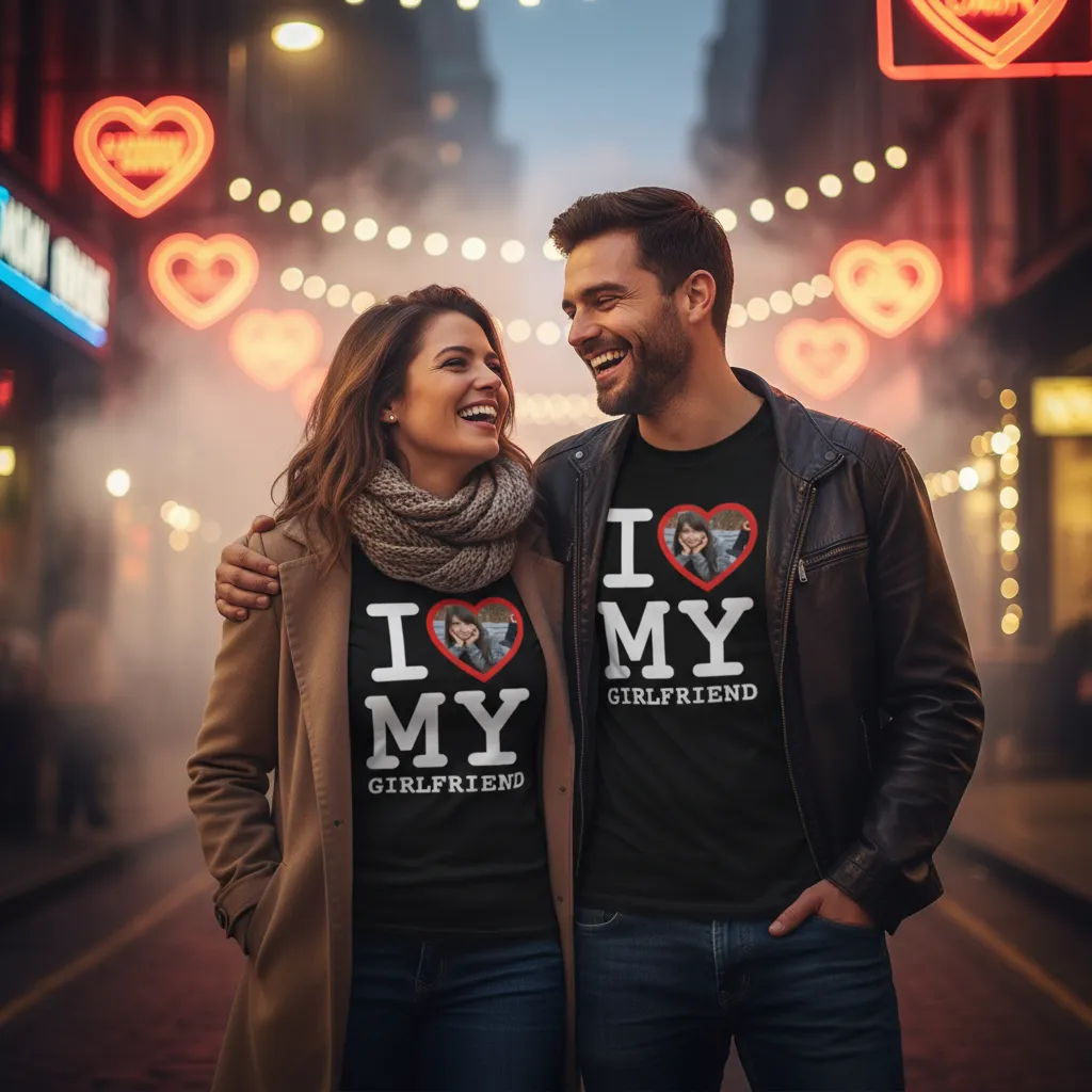 Koszulka I Love My Girlfriend w serca ze zdjęciem - obrazek 3