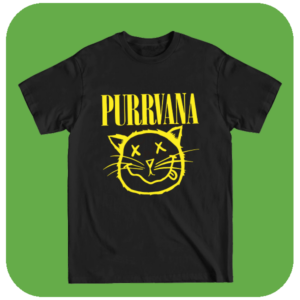 Nadruki na koszulce Purrvana - Koszulka z Humorem dla Fanów Rocka