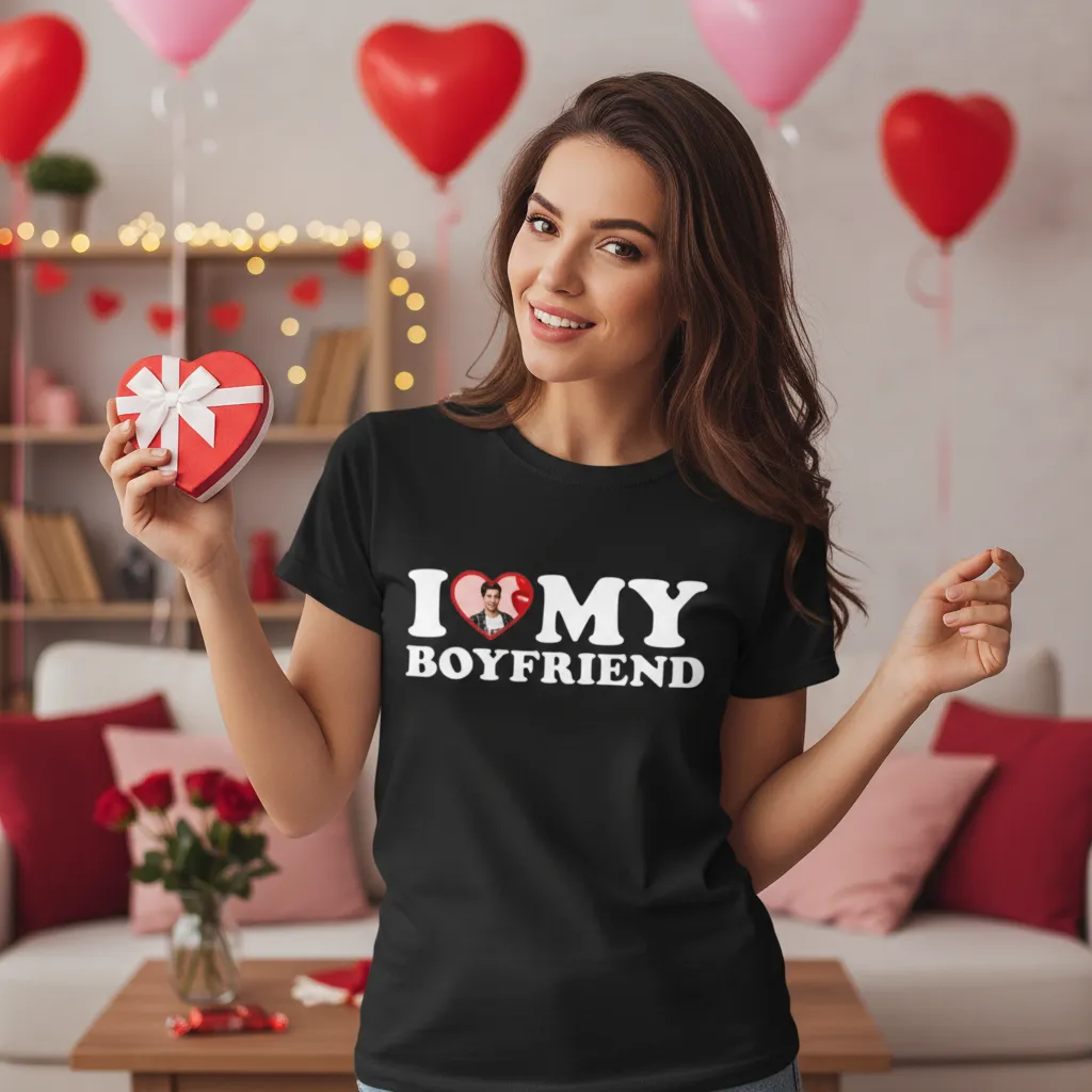 Koszulka I Love My Boyfriend z Własnym Zdjęciem - obrazek 2