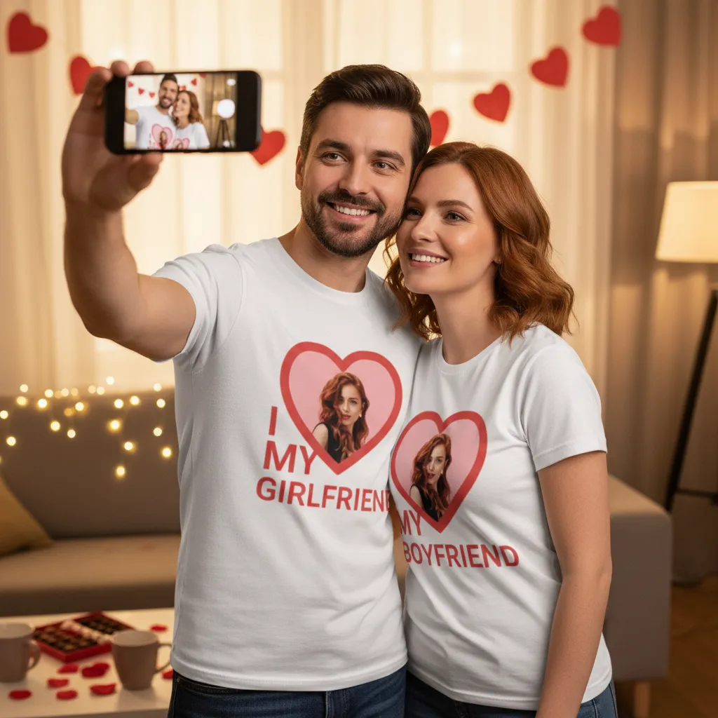 Koszulka I Love My Girlfriend ze zdjęciem w serca - obrazek 4