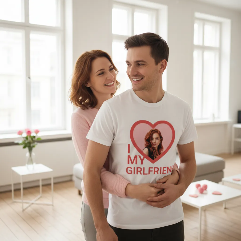 Koszulka I Love My Girlfriend ze zdjęciem w serca - obrazek 3