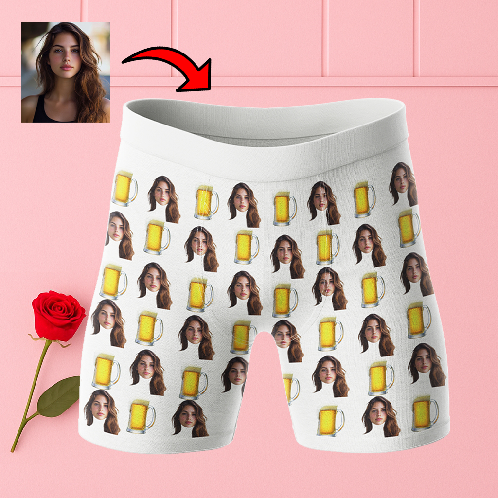 Bokserki z twarzą Piwo | Śmieszne personalizowane bokserki dla faceta