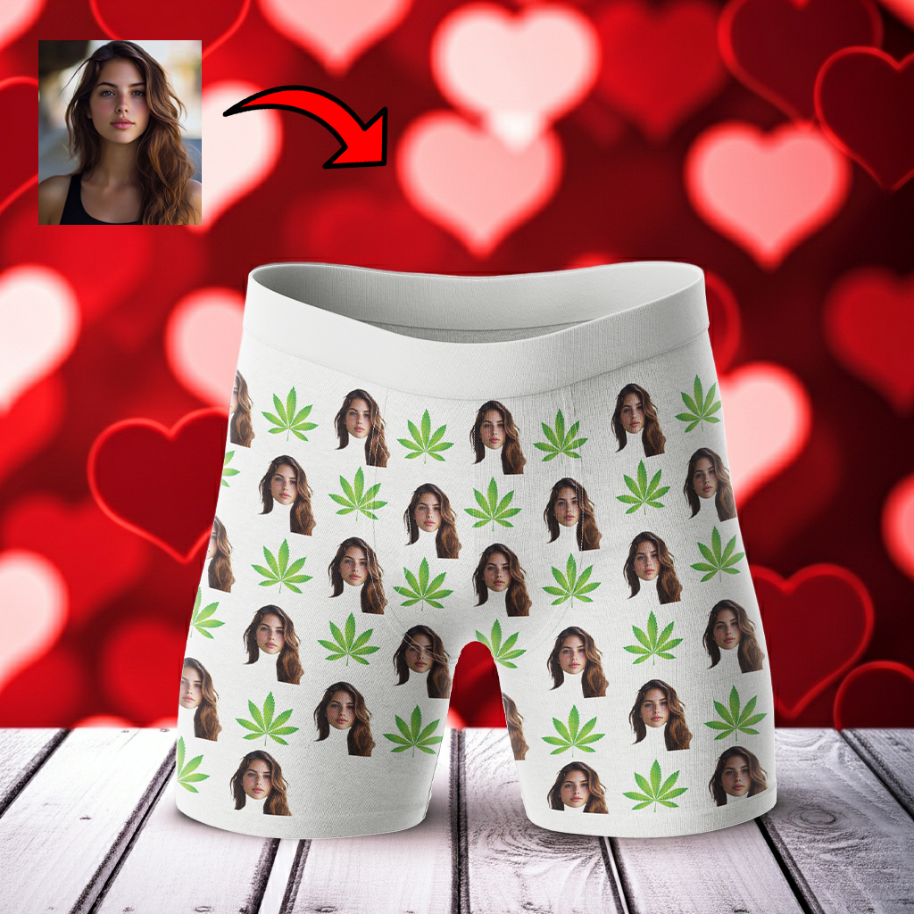 Bokserki z twarzą Marihuana | Śmieszne personalizowane bokserki dla faceta