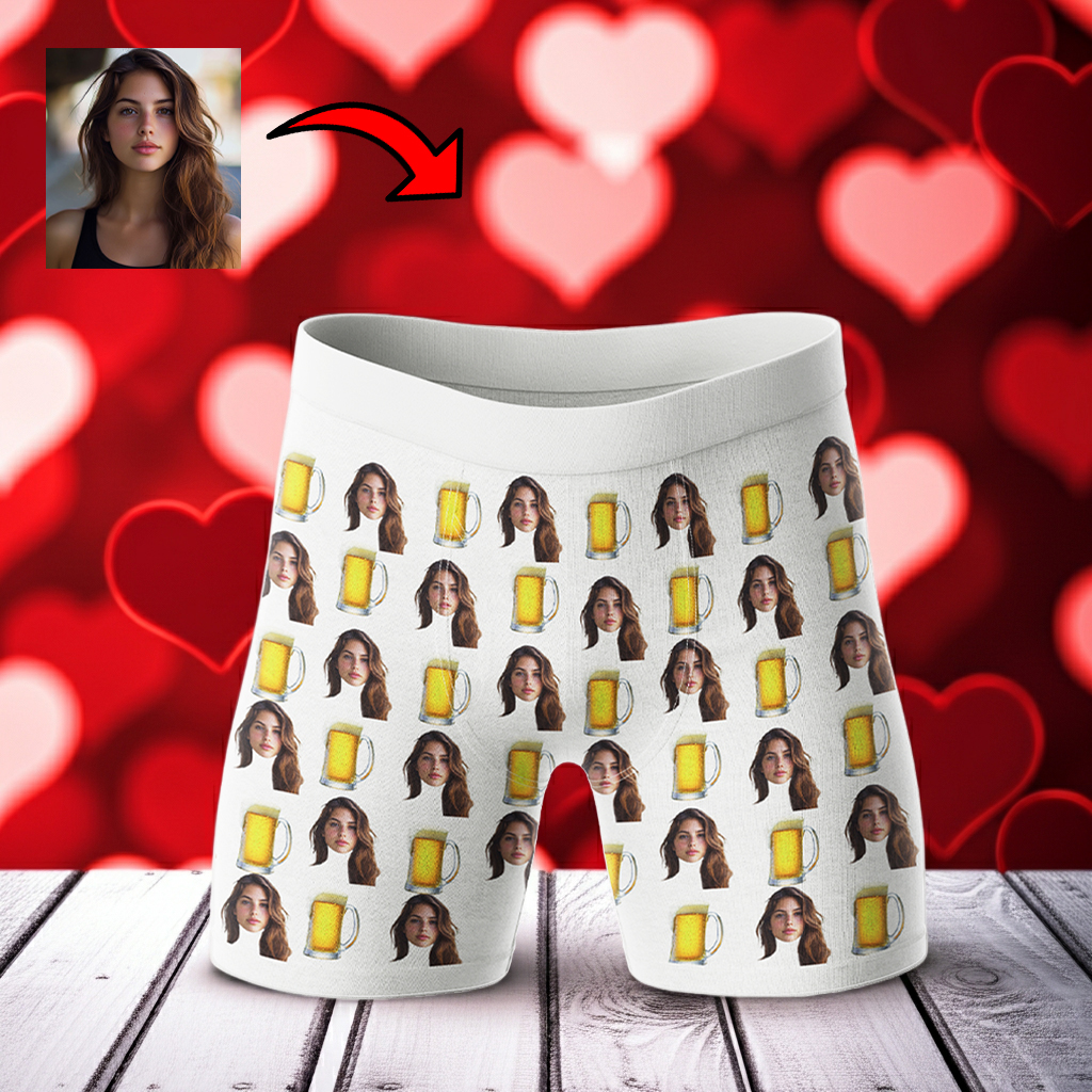 Bokserki z twarzą Piwo | Śmieszne personalizowane bokserki dla faceta