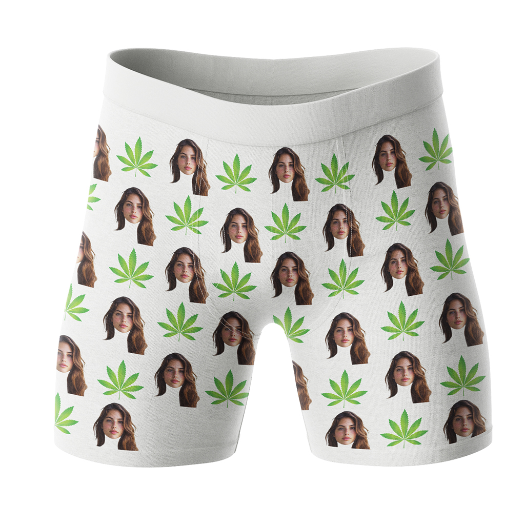 Bokserki z twarzą Marihuana | Śmieszne personalizowane bokserki dla faceta