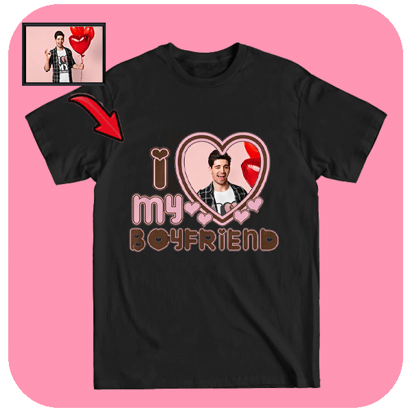 Koszulka I Love My Boyfriend ze Spersonalizowanym Zdjęciem