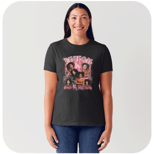 Custom Vintage Bootleg Koszulka z Twoimi Zdjęciami i Tekstem