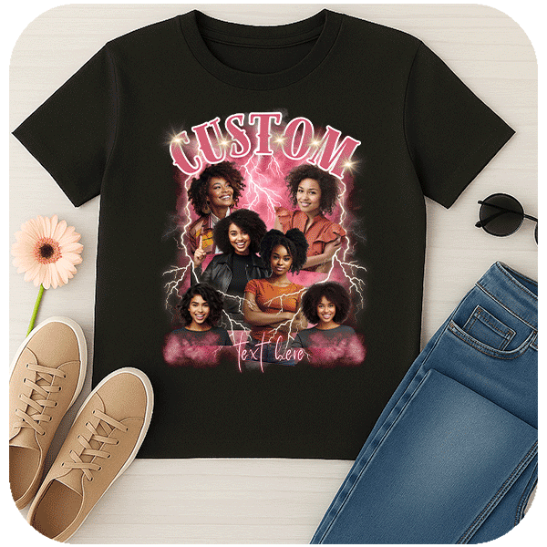 Custom Vintage Bootleg Koszulka z Twoimi Zdjęciami i Tekstem