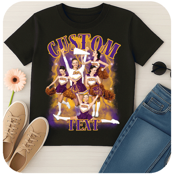 Koszulka Vintage Bootleg ze Zdjęciami i Tekstem - Cheerleading Edition