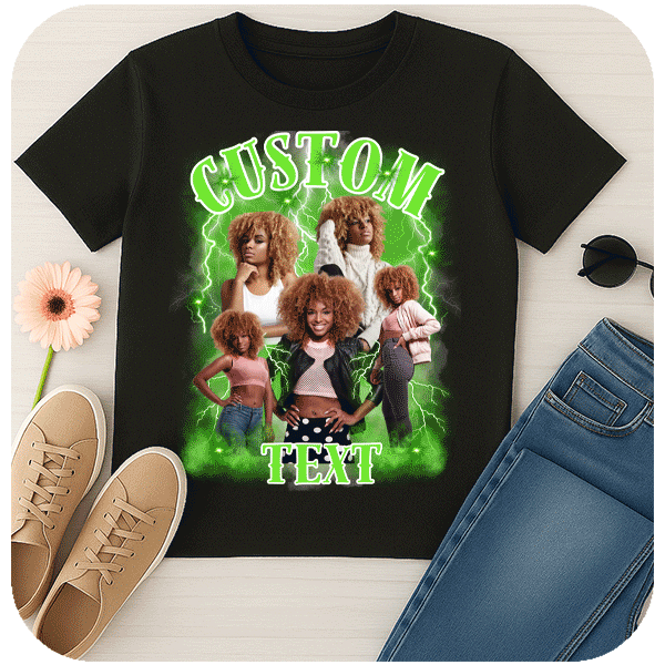 Vintage Bootleg Koszulka z Twoimi Zdjęciami i Własnym Napisem
