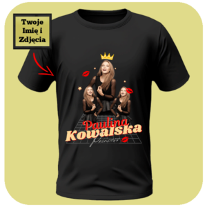 Koszulka Bootleg z koroną i własnym tekstem oraz zdjęciami. Koszulka Bootleg z personalizacją – dodaj swoje zdjęcia, tekst i poczuj się jak prawdziwa gwiazda w koronie. Idealny wybór na unikalny prezent, który wyróżnia się stylem.