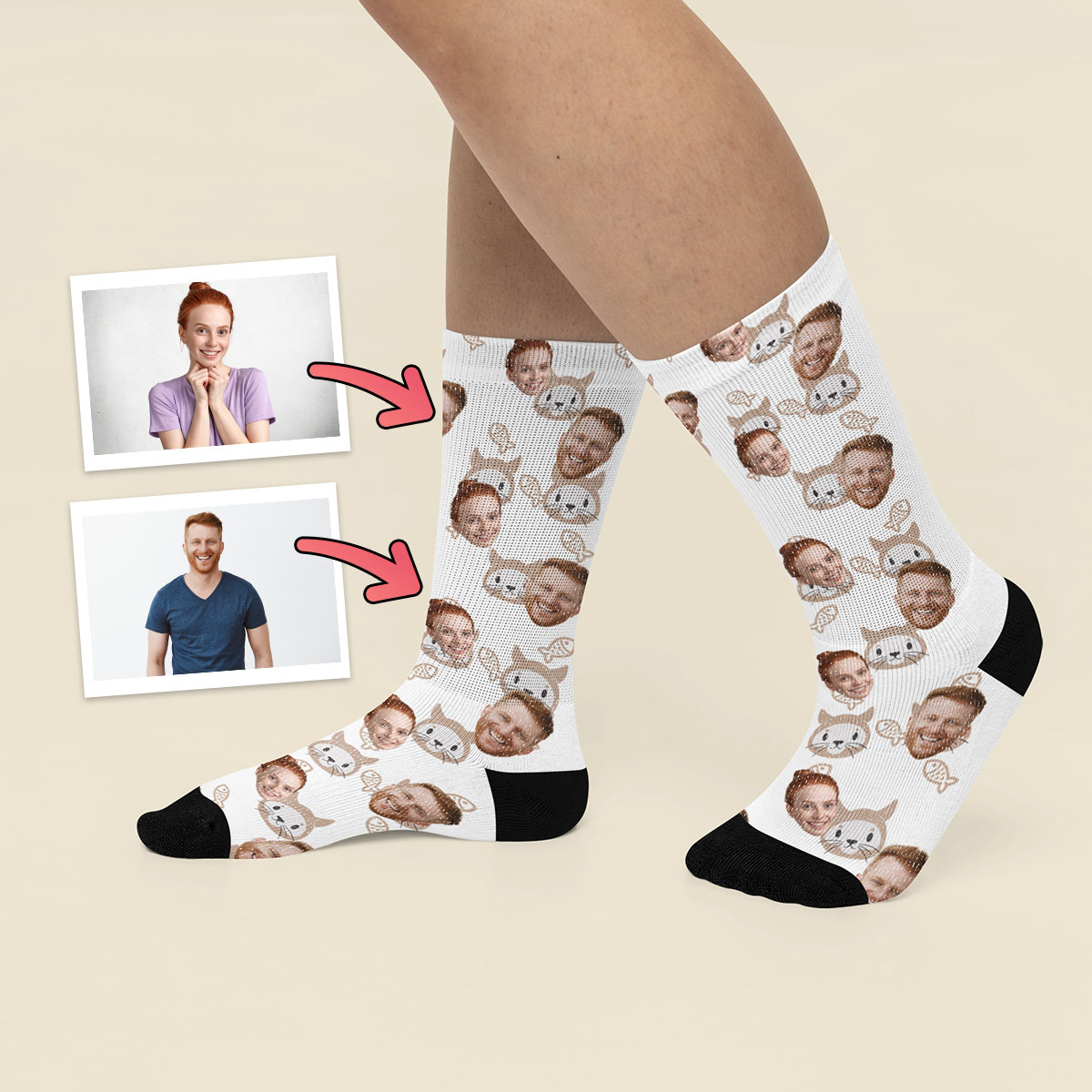 Skarpetki z własnym zdjęciem i kotem - wzór rybki - obrazek 2