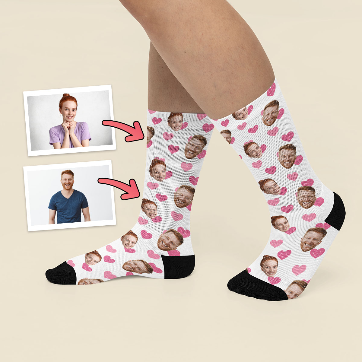 Skarpetki z twarzą - różowe serduszka - obrazek 3