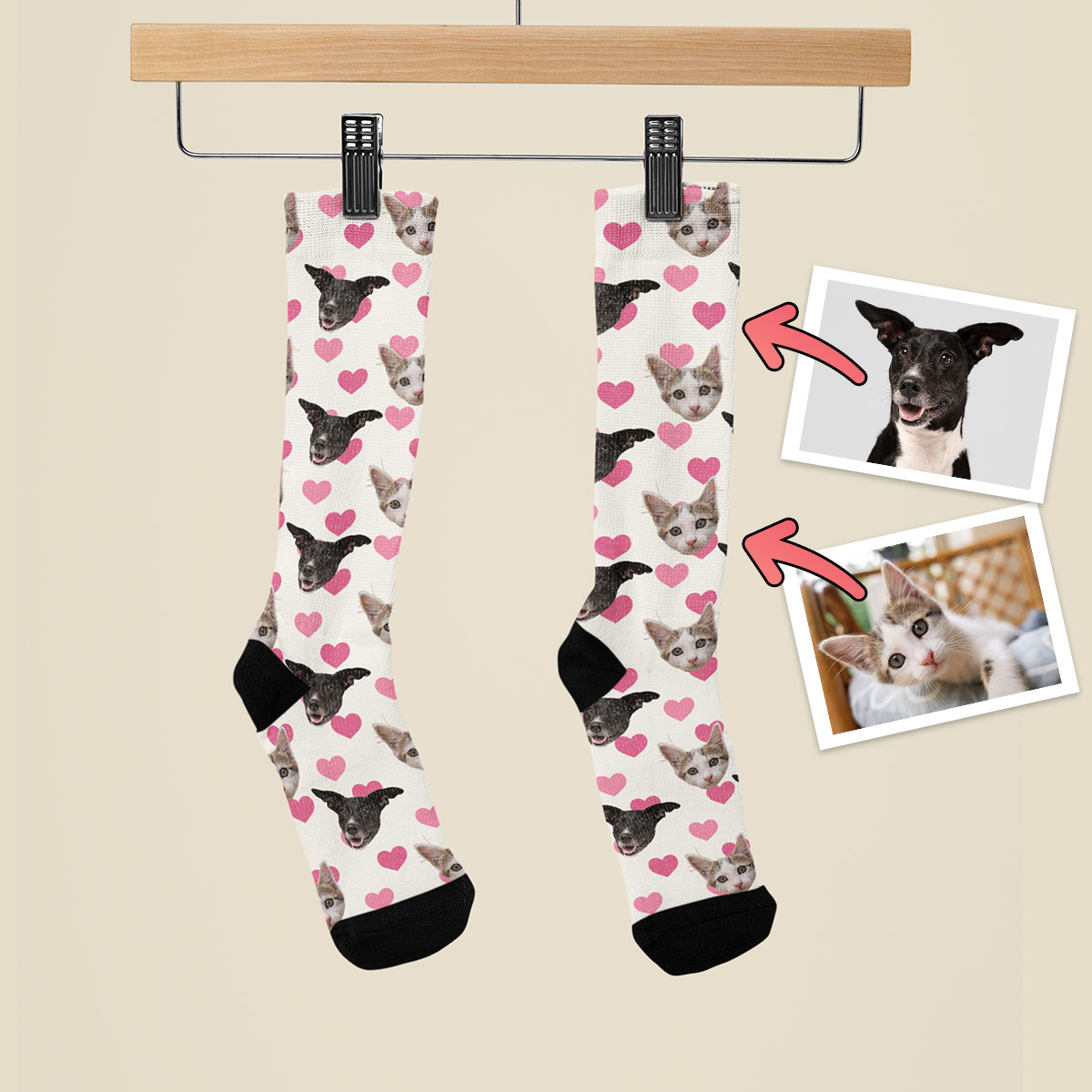 Skarpetki z twarzą - różowe serduszka - obrazek 4