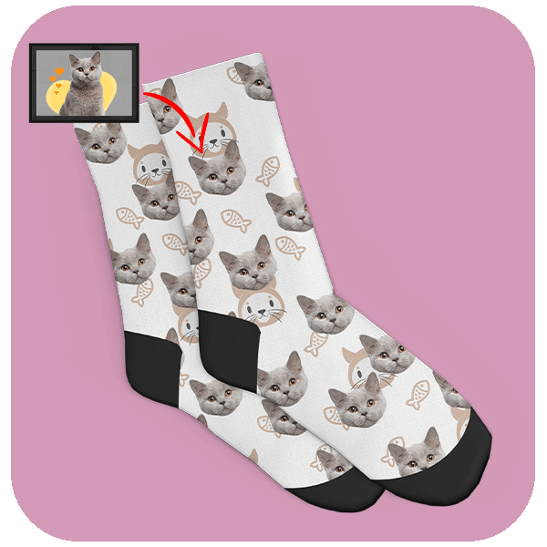 Skarpetki z własnym zdjęciem i kotem - wzór rybki