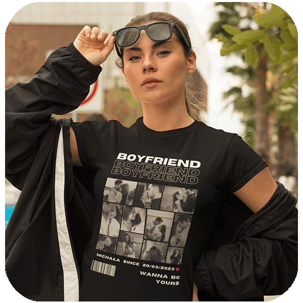 Koszulka dla par z własnym nadrukiem | Personalizowana koszulka Boyfriend ze zdjęciami