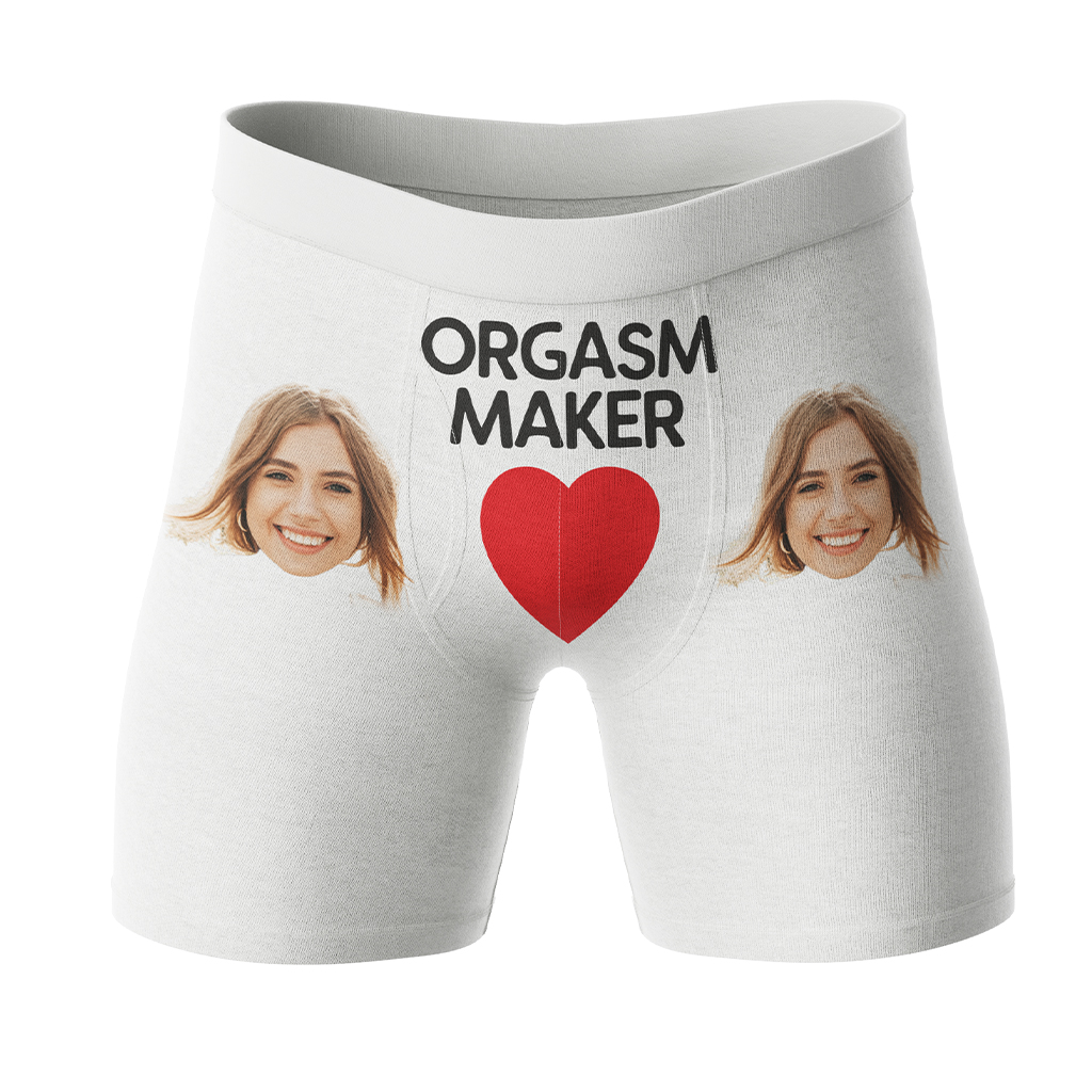 Bokserki z twarzą Orgasm Maker | Śmieszne personalizowane bokserki dla mężczyzny