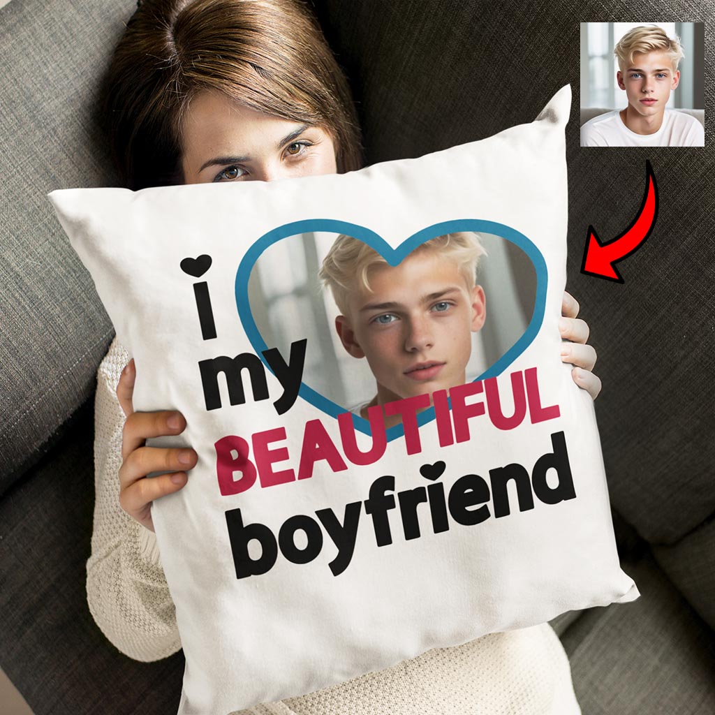 Poduszka ze zdjęciem I Love My Beautiful Boyfriend - obrazek 2
