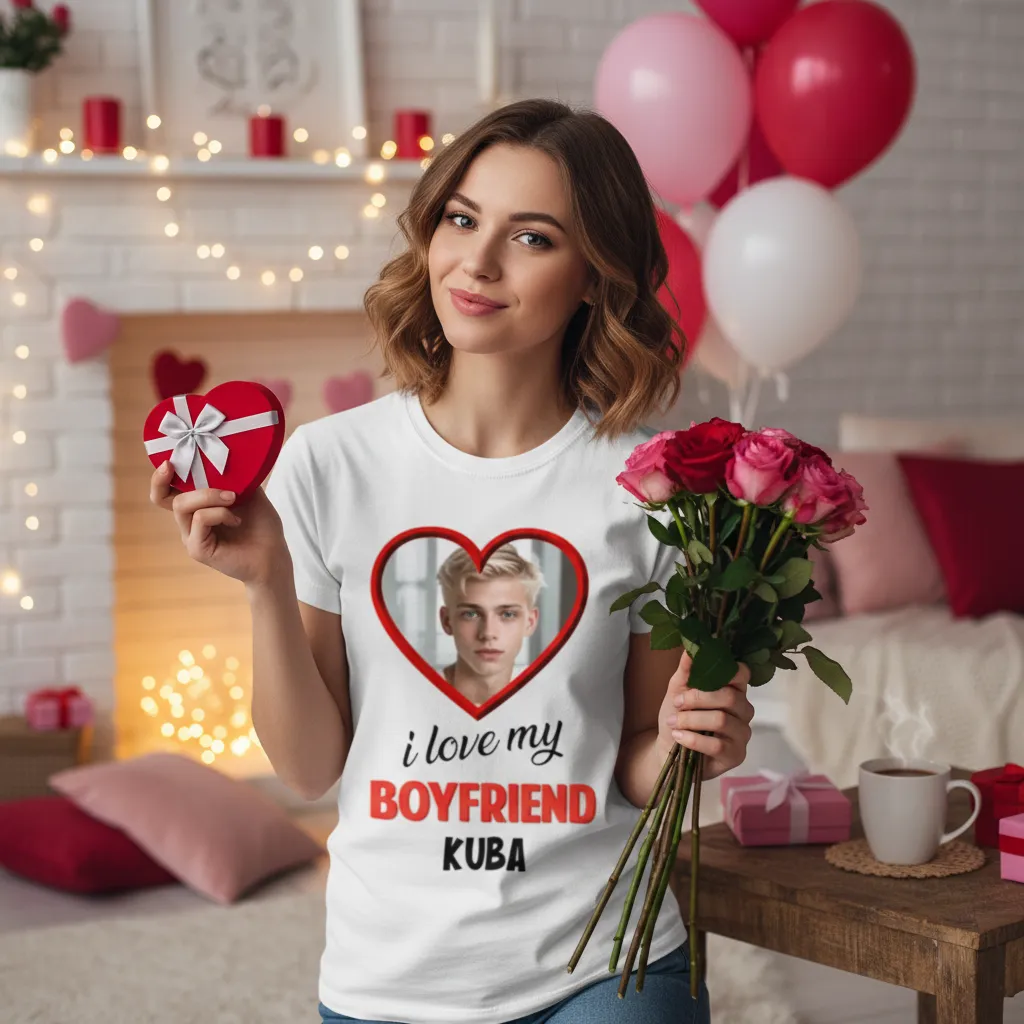 Koszulka I Love My Boyfriend z Imieniem i Zdjęciem - obrazek 2