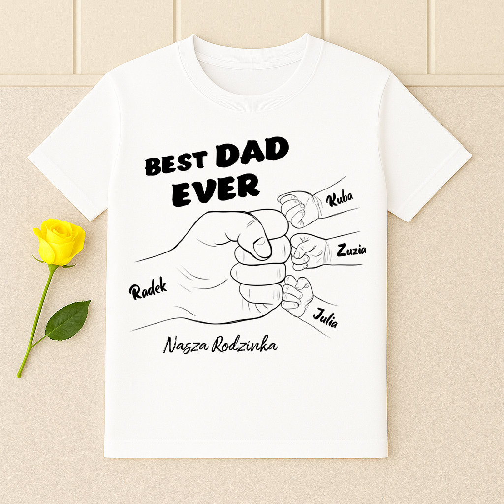 Koszulka dla Taty z Imionami Dzieci – Prezent na Dzień Taty | Wyjątkowy Prezent dla Taty na Urodziny i Święta